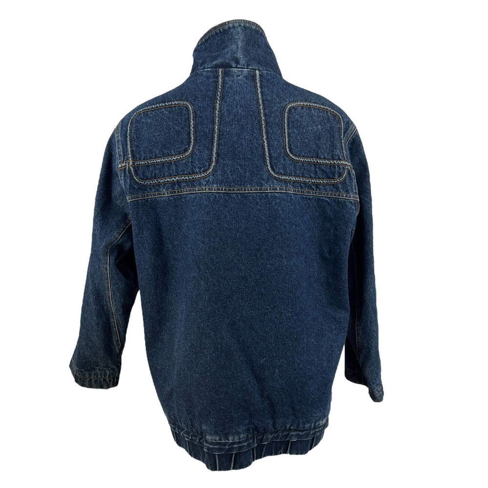 Jeremiah Whipp Womens Blue Denim Collared Pockets Plaid Lined Trucker Jacket S - Picture 2 of 11